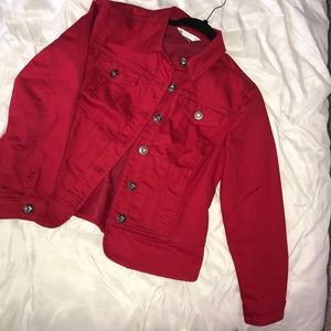 Red jeans jacket for women